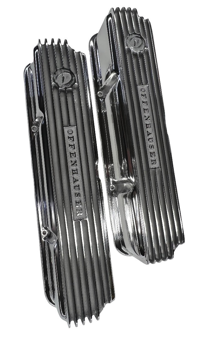 Offenhauser 5412 Valve Covers for Ford V8. Now in two distinct variations.Valve Cover Height:
Inside – 3 3/8″
Outside – 4 1/4″NOTE: These valve covers may not fit on all car models. Be sure and check hood clearance. DFW Speed Syndicate