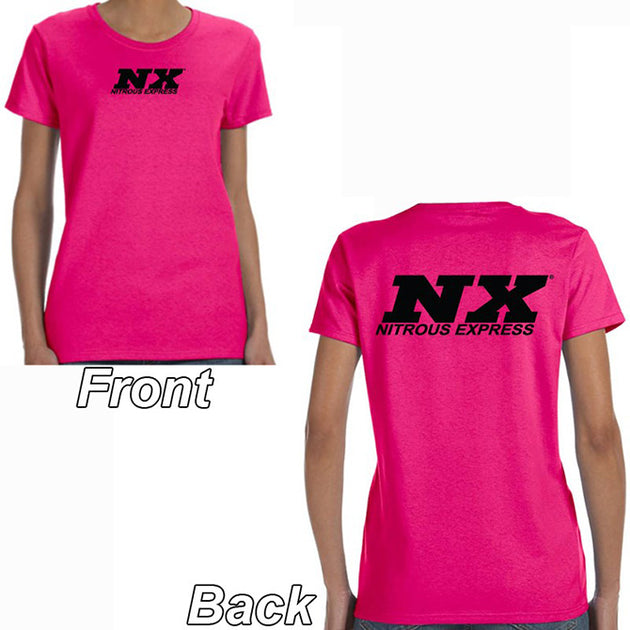 Nitrous Express Pink T-Shirt With Black NX Logo Front And Back Large - DFW Speed Syndicate