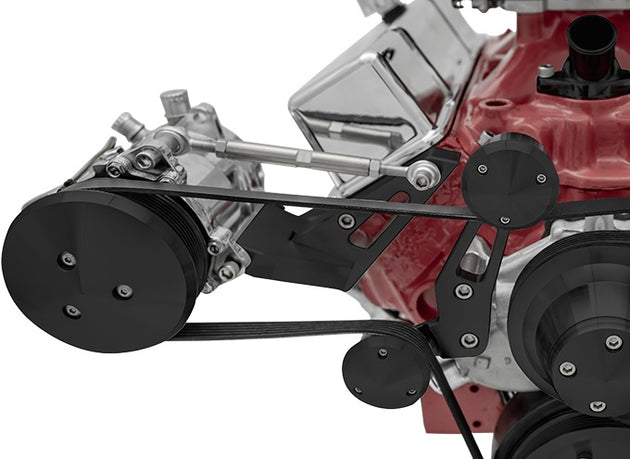 Small Block Chevy AC Bracket - Outward - SWP - Passenger - Black - DFW Speed Syndicate