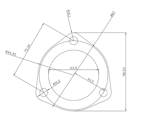 2.500" 3-Bolt Exhaust Flange 304 Stainless Ace Race Parts