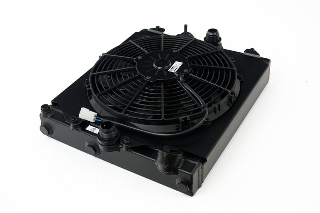 Universal Half Radiator - Evo 7/8/9 / 92-00 Civic - W/ SPAL Fan & Shroud - Black - DFW Speed Syndicate