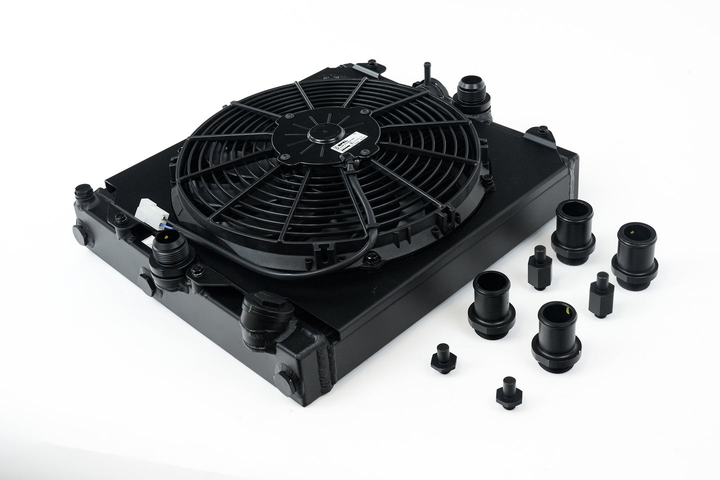 Universal Half Radiator - Evo 7/8/9 / 92-00 Civic - W/ SPAL Fan & Shroud - Black - DFW Speed Syndicate
