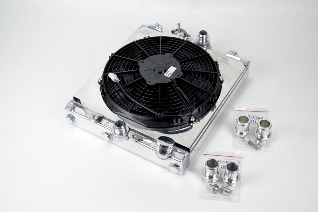 Universal Half Radiator - Evo 7/8/9 / 92-00 Civic - W/ SPAL Fan & Shroud - DFW Speed Syndicate