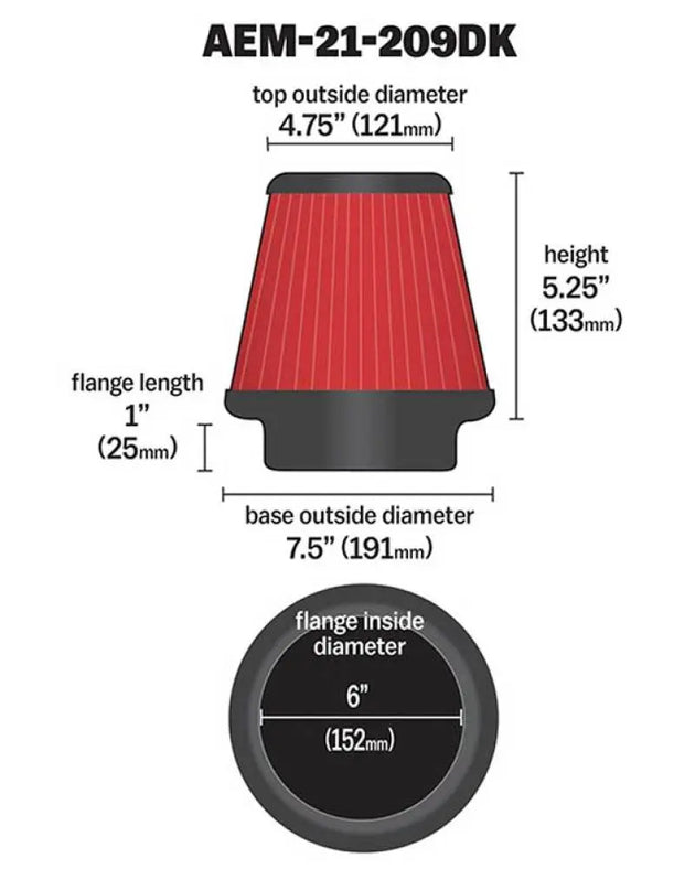 AEM 6 in x 5 in Dryflow Conical Air Filter AEM Induction
