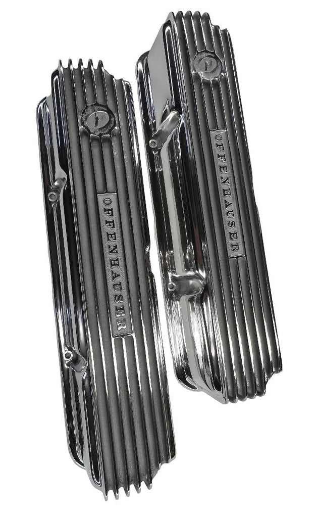Offenhauser 5412 Valve Covers for Ford V8. Now in two distinct variations.Valve Cover Height:
Inside    – 3 3/8″
Outside  – 4 1/4″NOTE: These valve covers may not fit on all car models. Be sure and check hood clearance. DFW Speed Syndicate