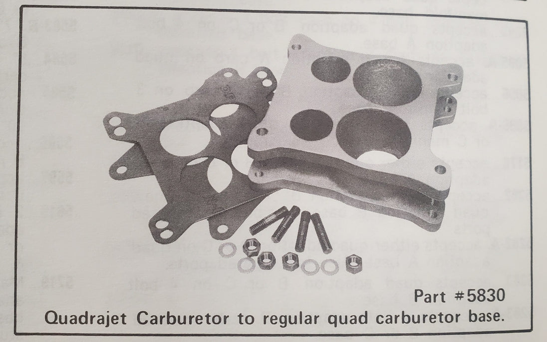 5830 – Carb Adapter – 2″ Hi-Rise Quadrajet Carb to regular Quad Carb Base DFW Speed Syndicate