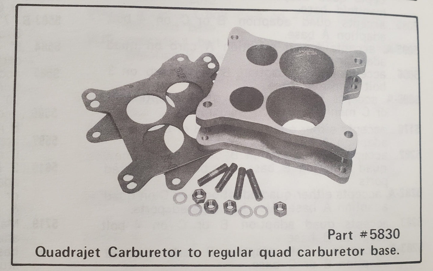 5830 – Carb Adapter – 2″ Hi-Rise Quadrajet Carb to regular Quad Carb Base DFW Speed Syndicate