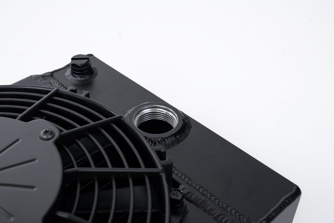 The KING Cooler - Ultimate Drag Race Radiator W/ SPAL Fan & Mounting Kit - Black - DFW Speed Syndicate