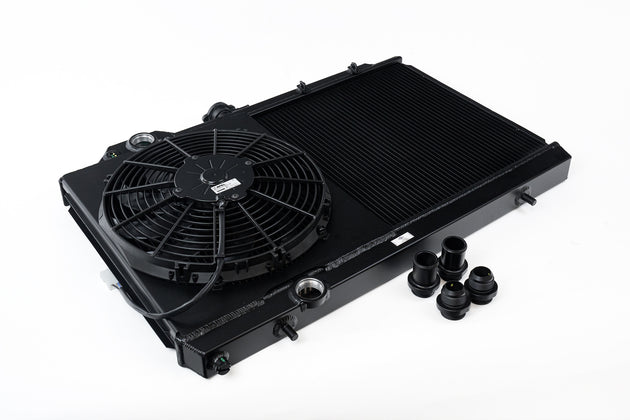 Mitsubishi Evo 4/5/6/7/8/9 Full Size Slim Radiator W/ 12in SPAL Fan - Black - DFW Speed Syndicate
