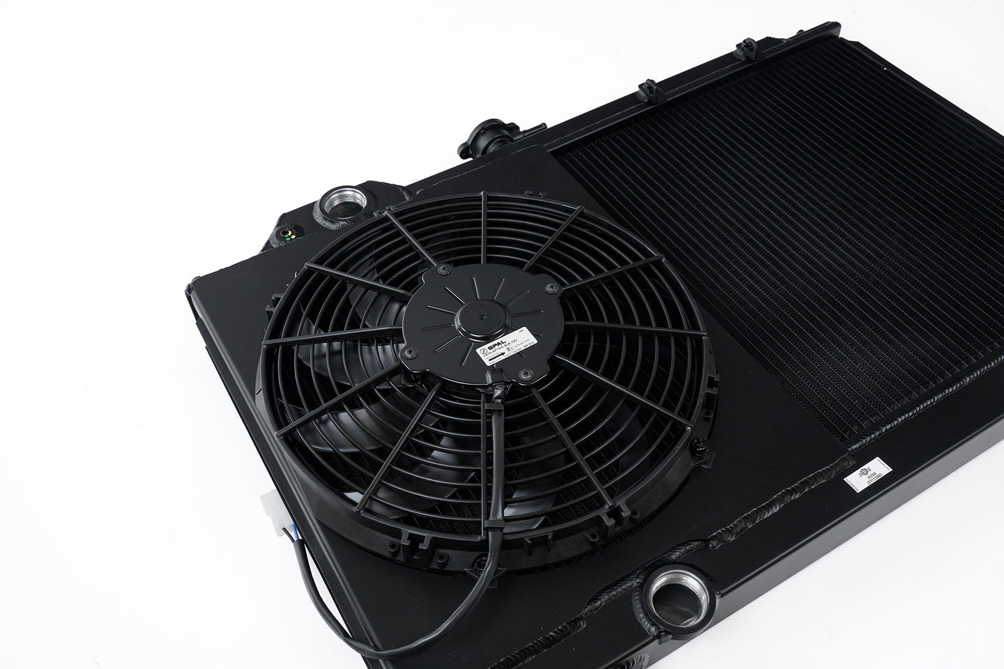 Mitsubishi Evo 4/5/6/7/8/9 Full Size Slim Radiator W/ 12in SPAL Fan - Black - DFW Speed Syndicate