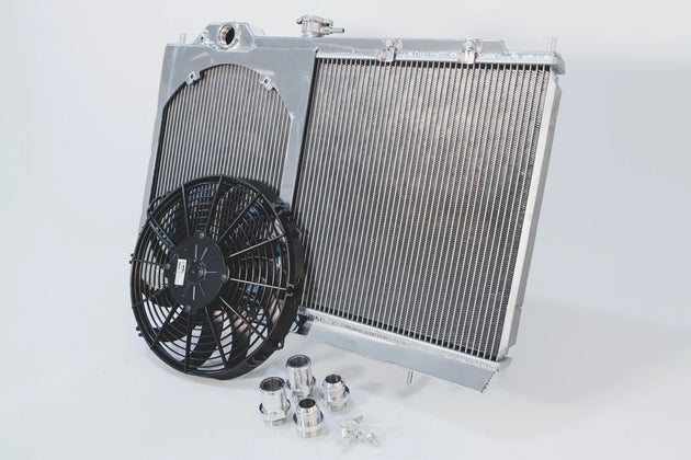 Mitsubishi Evo 4/5/6/7/8/9 Full Size Slim All-Aluminum Radiator W/ 12in SPAL Fan - DFW Speed Syndicate