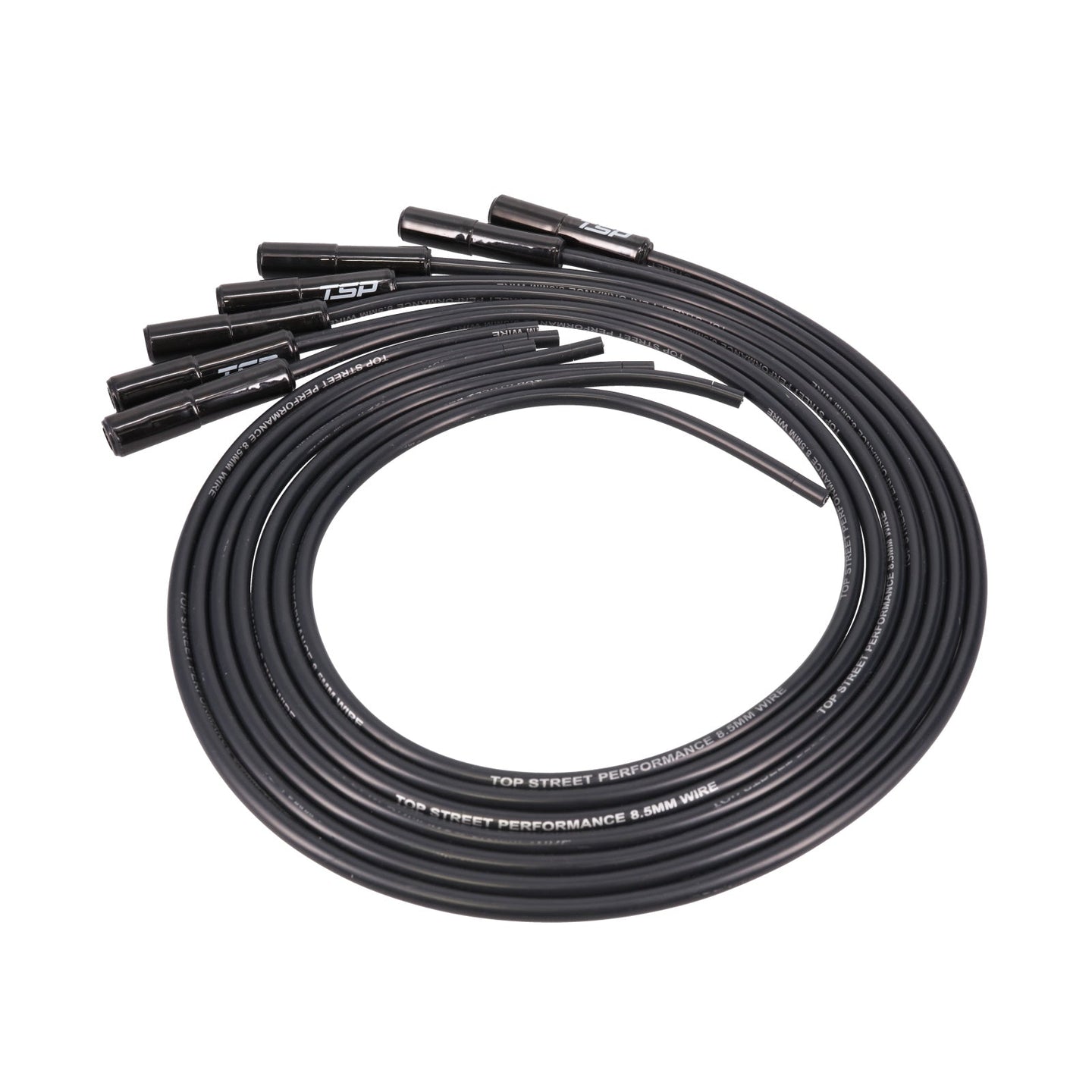LS/LT Universal Ignition Wires; 8.5mm Black; Straight Black Ceramic Plug Boots Top Street Performance
