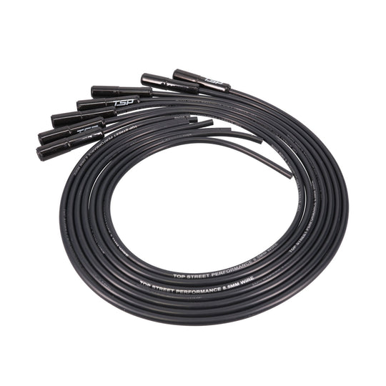 LS/LT Universal Ignition Wires; 8.5mm Black; Straight Black Ceramic Plug Boots Top Street Performance