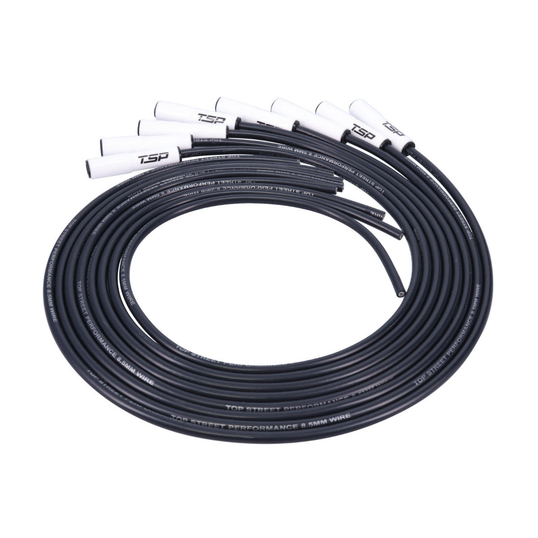 LS/LT Universal Ignition Wires; 8.5mm Black; Straight White Ceramic Plug Boots Top Street Performance