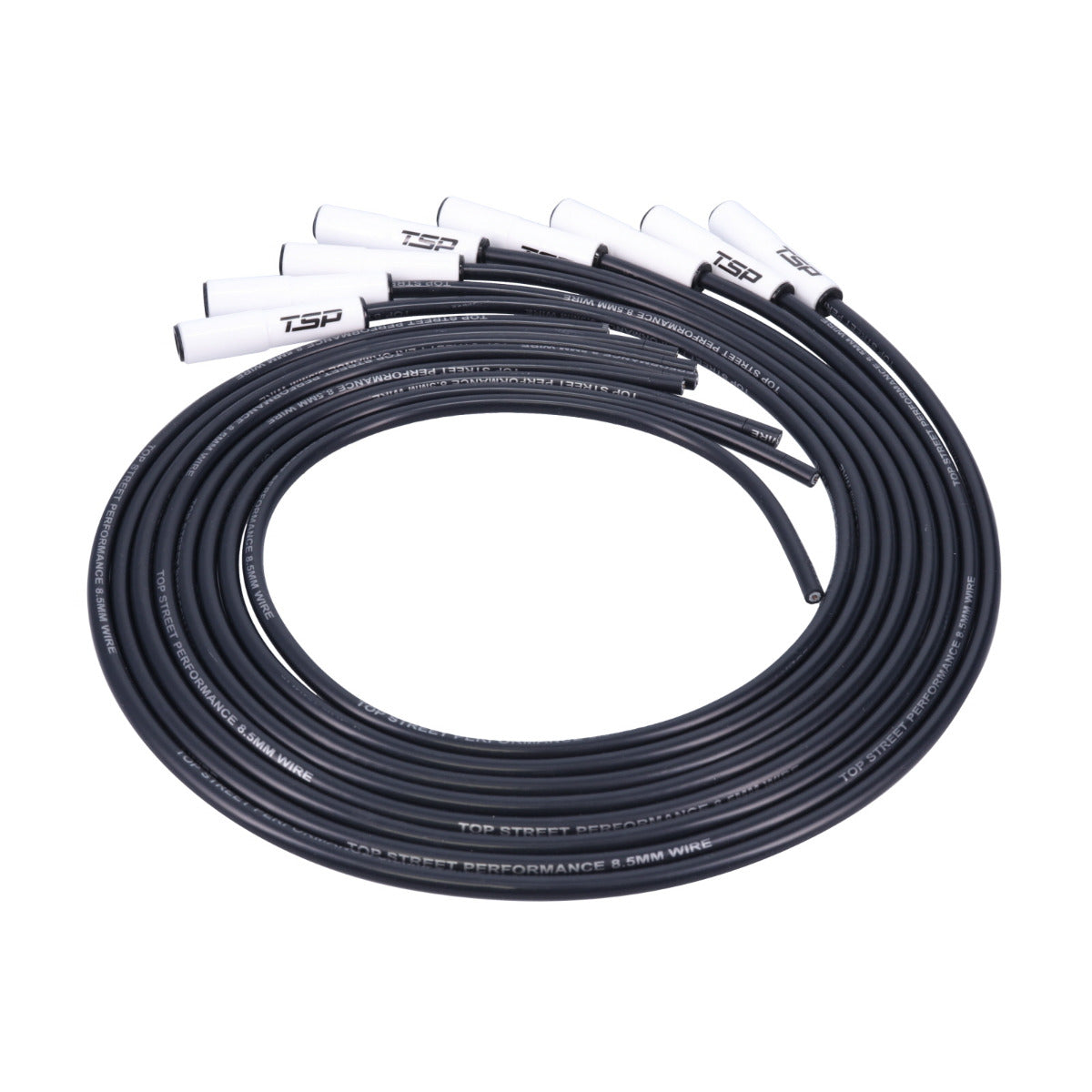 LS/LT Universal Ignition Wires; 8.5mm Black; Straight White Ceramic Plug Boots Top Street Performance