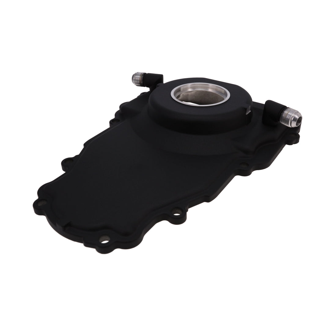 TSP GM LS 1-Piece Black Aluminum Timing Cover With Turbo Oil Drain Return Top Street Performance
