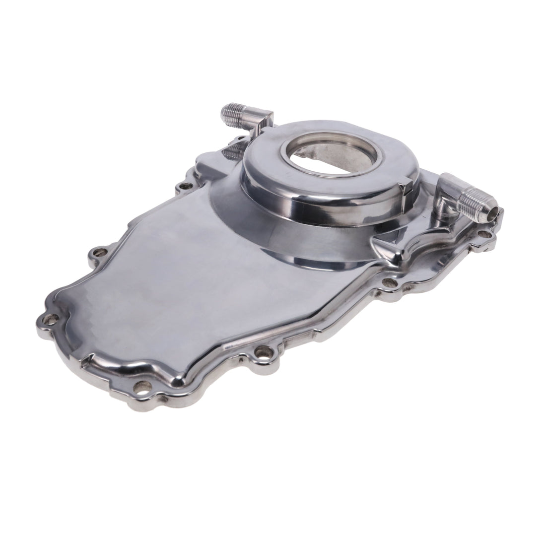 TSP GM LS 1-Piece Polished Aluminum Timing Cover With Turbo Oil Drain Return Top Street Performance