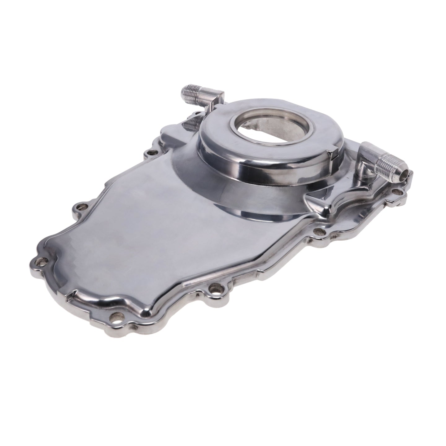 TSP GM LS 1-Piece Polished Aluminum Timing Cover With Turbo Oil Drain Return Top Street Performance