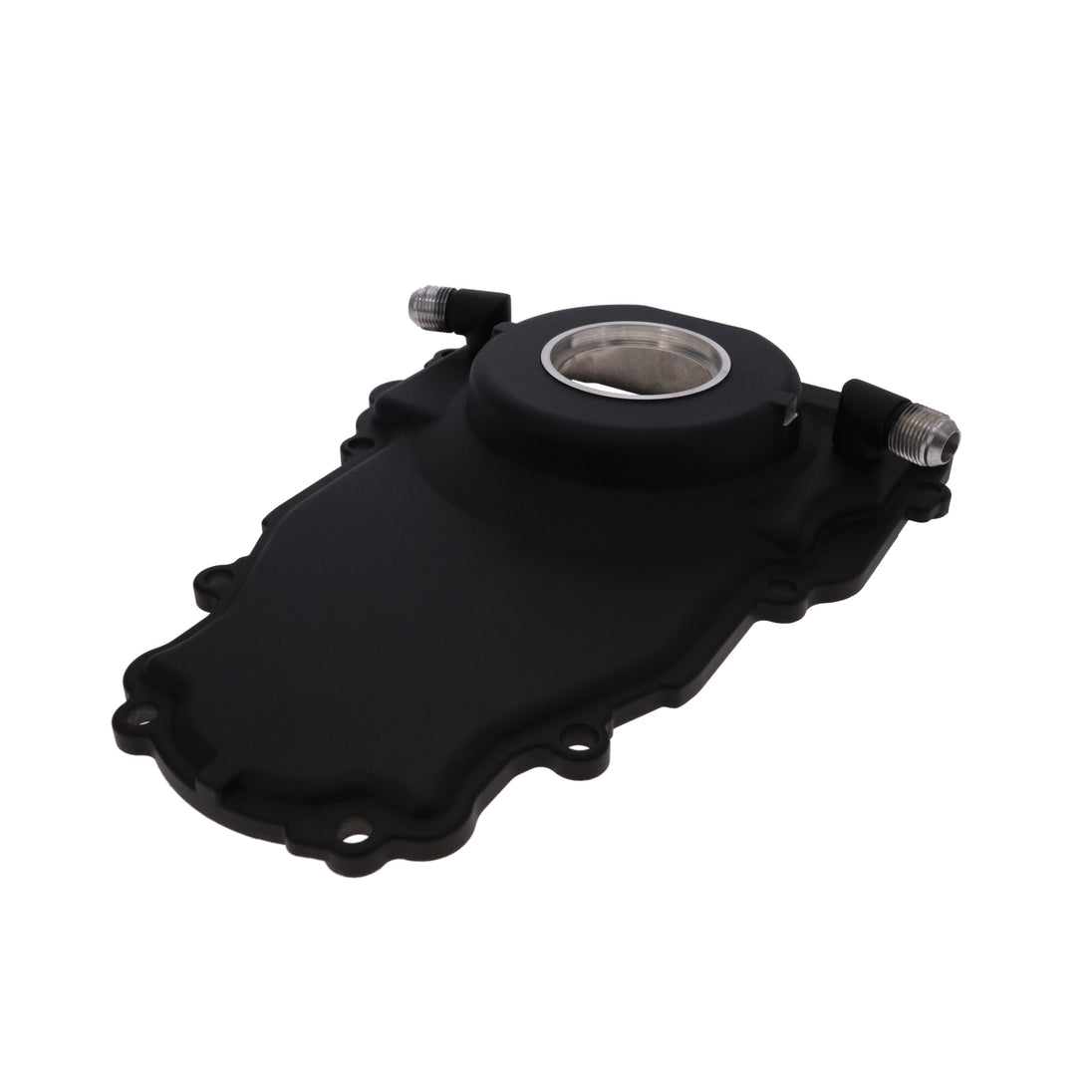 TSP GM LS 1-Piece Black Aluminum Timing Cover With Turbo Oil Drain Return Crank Seal And Gasket Top Street Performance