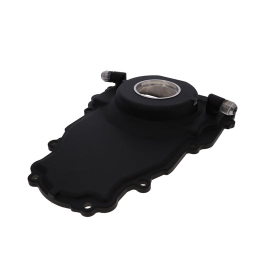 TSP GM LS 1-Piece Black Aluminum Timing Cover With Turbo Oil Drain Return Crank Seal And Gasket Top Street Performance