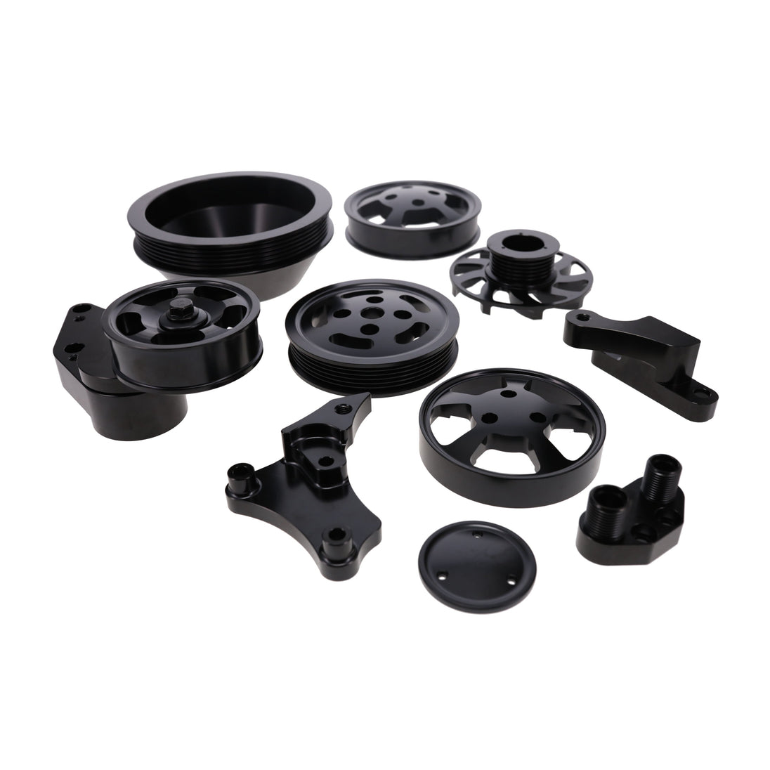 TSP GM LS Black Serpentine Front Drive System Brackets Pulleys And Belt Tensioner Top Street Performance