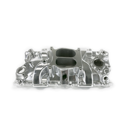 TSP Intake Manifold; Chevy Small Block Carb. Aluminum Dual Plane; Polished Top Street Performance