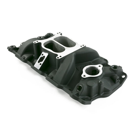 TSP Intake Manifold; Chevy Small Block Carb. Aluminum Dual Plane; Black Top Street Performance