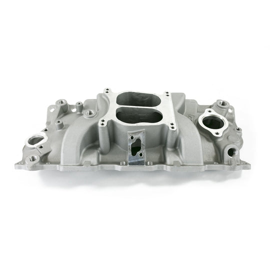 TSP Intake Manifold; Chevy Small Block Carb. Aluminum Dual Plane; Satin Top Street Performance