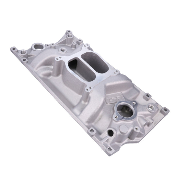 Intake Manifold; Chevy Small Block Carb. Aluminum Dual Plane; Polished Top Street Performance