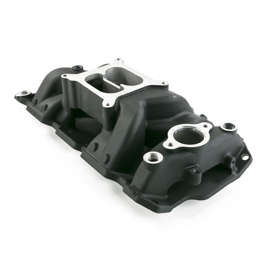 TSP Intake Manifold; Chevy Small Block Carb. Aluminum Dual Plane Air Gap; Black Top Street Performance