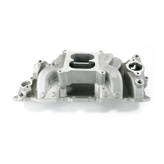 TSP Intake Manifold; Chevy Small Block Carb. Aluminum Dual Plane Air Gap; Satin Top Street Performance