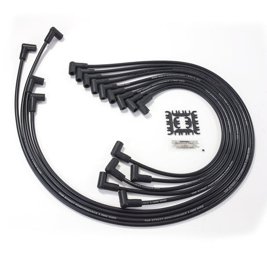 TSP Chevy Small Block Ignition Wires; 8.5mm Black; 90 Deg. Plug Boots Top Street Performance