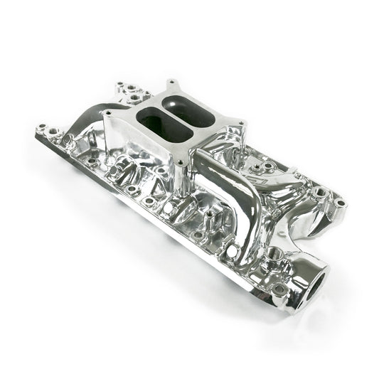TSP Intake Manifold; Ford Small Block Carb. Aluminum Dual Plane; Polished Top Street Performance