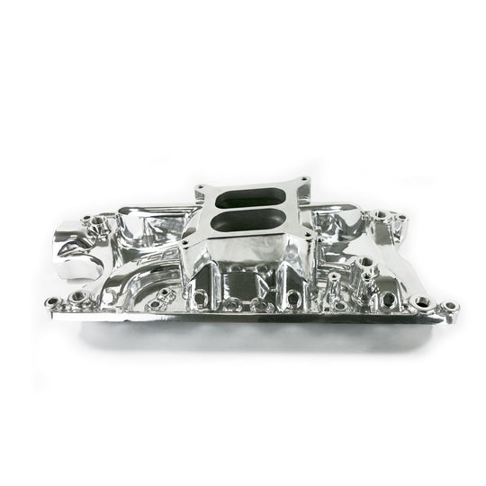 TSP Intake Manifold; Ford Small Block Carb. Aluminum Dual Plane; Polished Top Street Performance