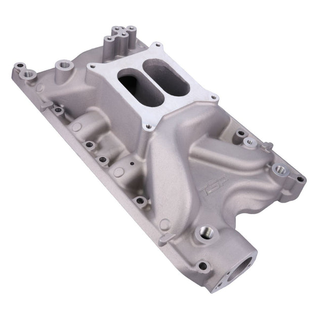 Intake Manifold; Ford Small Block 351W Carb. Aluminum Dual Plane; Satin Top Street Performance