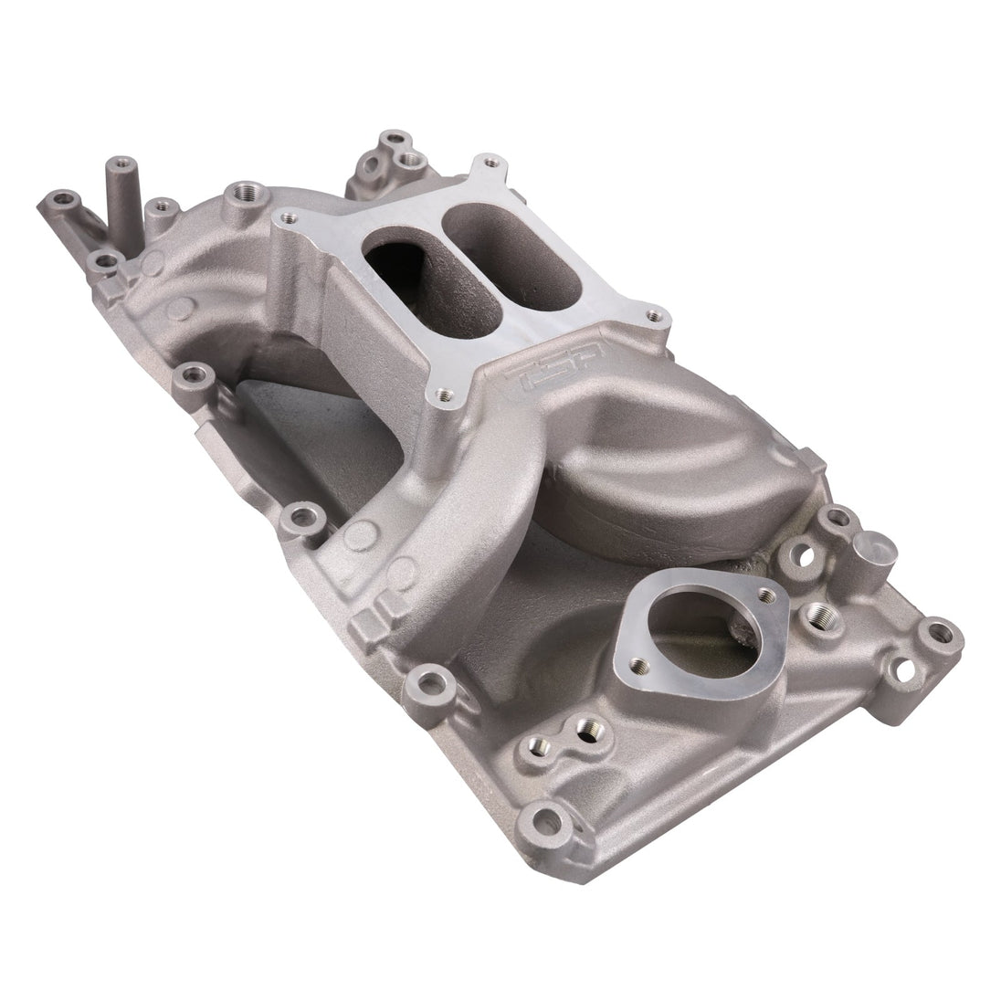 Intake; Chrysler Small Block Carb. Aluminum Dual Plane Air Gap; Satin Top Street Performance