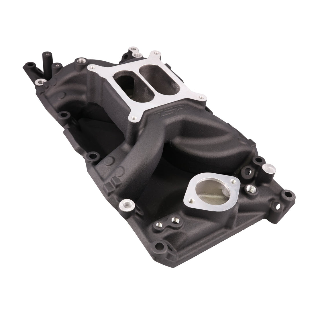 Intake; Chrysler Small Block Carb. Aluminum Dual Plane Air Gap; Black Top Street Performance