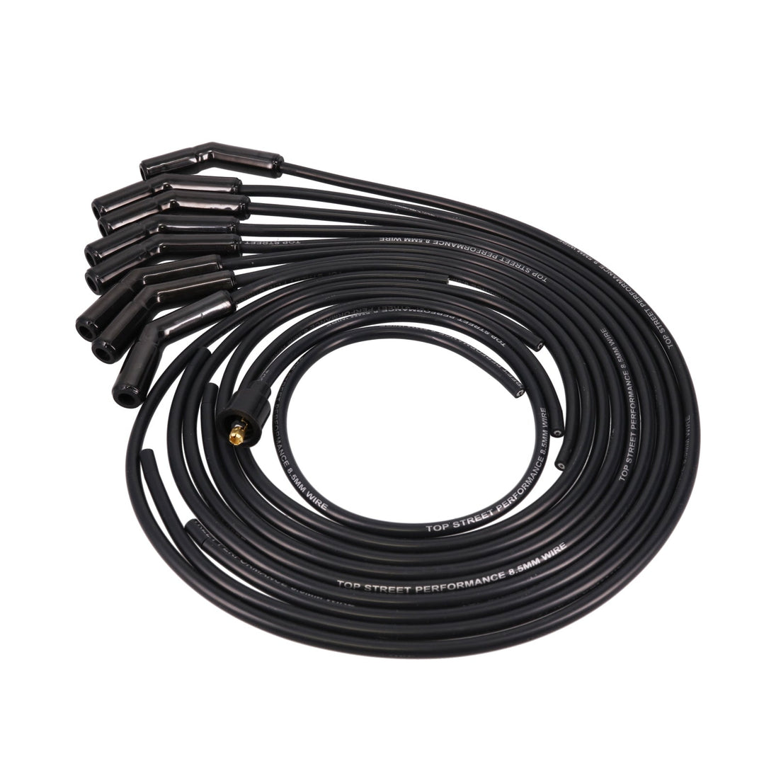 Universal Ignition Wires; 8.5mm Black; 135 Deg. Black Ceramic Plug Boots Top Street Performance