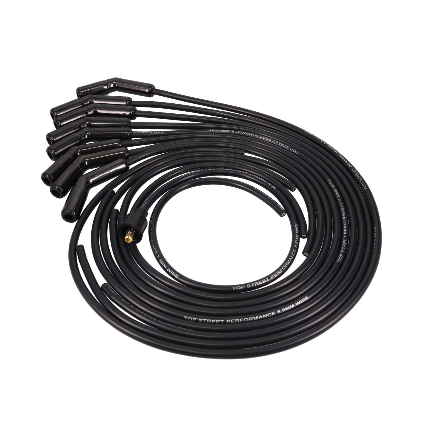 Universal Ignition Wires; 8.5mm Black; 135 Deg. Black Ceramic Plug Boots Top Street Performance