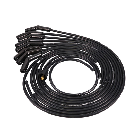 Universal Ignition Wires; 8.5mm Black; 135 Deg. Black Ceramic Plug Boots Top Street Performance