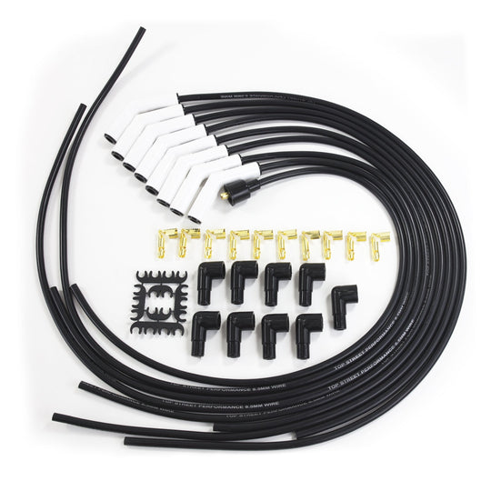 TSP Universal Ignition Wires; 8.5mm Black; 135 Deg. Ceramic Plug Boots Top Street Performance