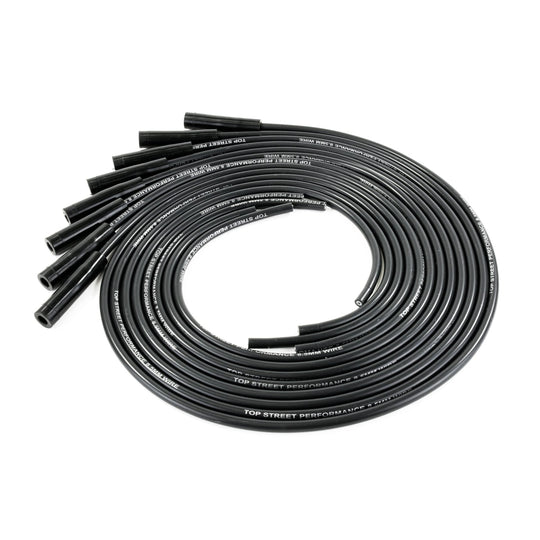TSP Universal Ignition Wires; 8.5mm Black; Straight Plug Boots Top Street Performance