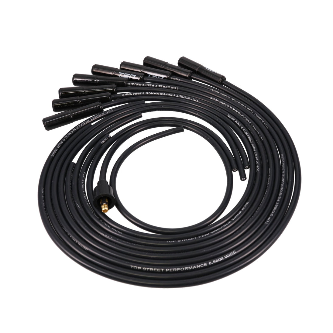 Universal Ignition Wires; 8.5mm Black; Straight Black Ceramic Plug Boots Top Street Performance