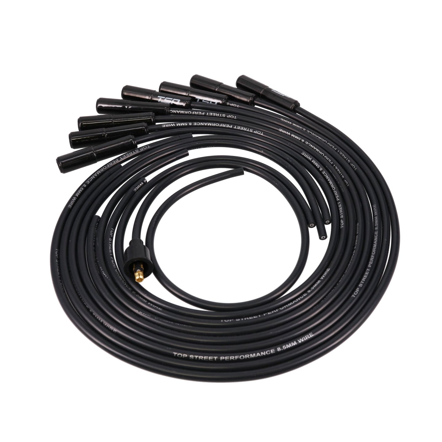 Universal Ignition Wires; 8.5mm Black; Straight Black Ceramic Plug Boots Top Street Performance