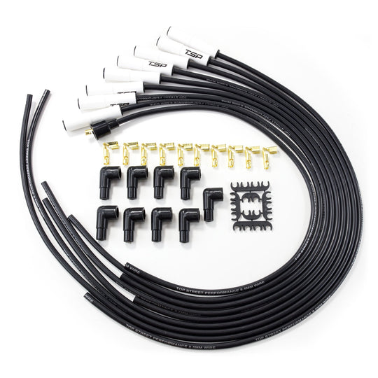 TSP Universal Ignition Wires; 8.5mm Black; Straight Ceramic Plug Boots Top Street Performance