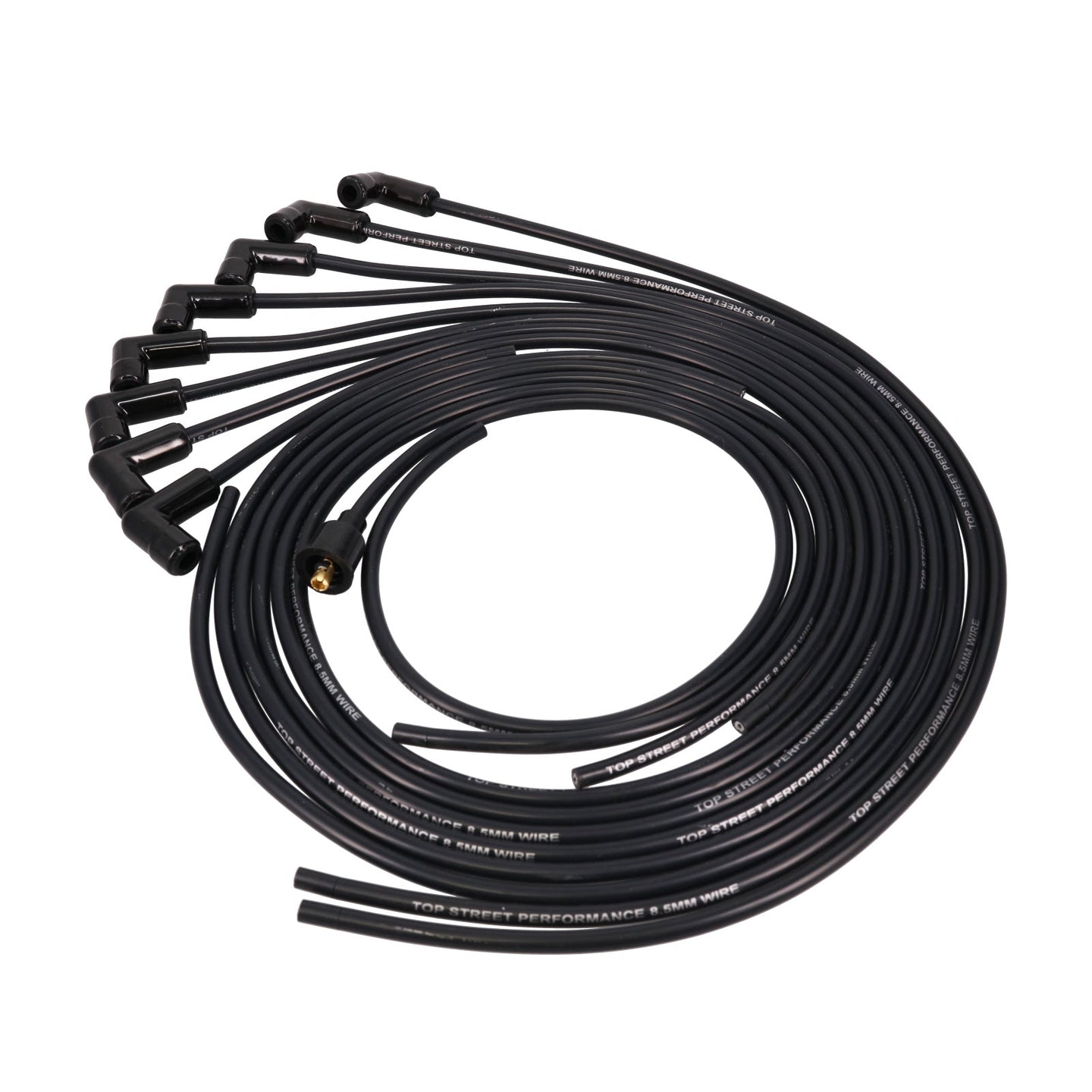 Universal Ignition Wires; 8.5mm Black; 90 Deg. Black Ceramic Plug Boots Top Street Performance