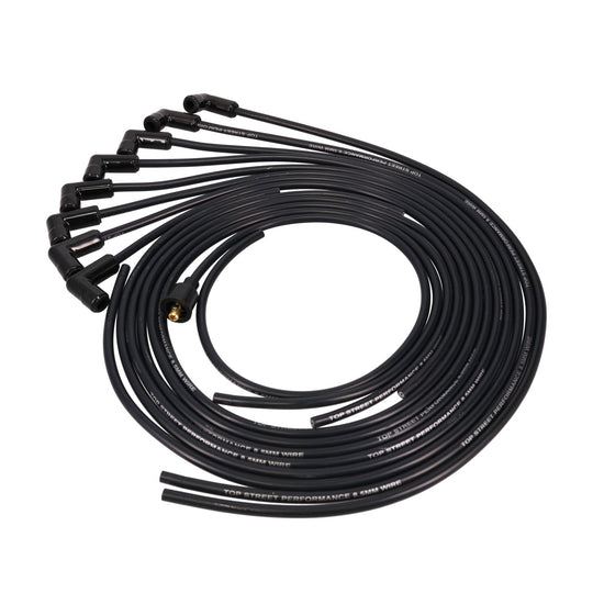 Universal Ignition Wires; 8.5mm Black; 90 Deg. Black Ceramic Plug Boots Top Street Performance