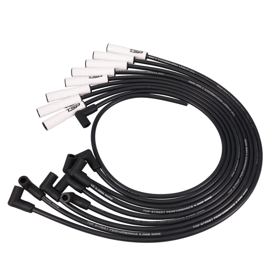Ford Big Block Wires; 8.5mm Black; 180 Deg. White Ceramic Plug Boots Top Street Performance