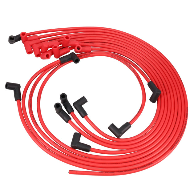 Chevy Small Block Under Header Wires; 8.5mm Red; 90 Deg. Plug Boots Top Street Performance