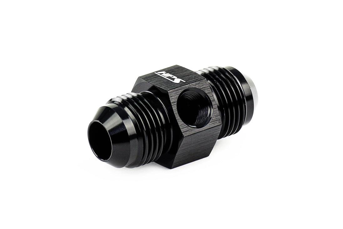 HPS AN Male to Male Adapter with 1/8" NPT Female Port, Aluminum, Black FR SPORT
